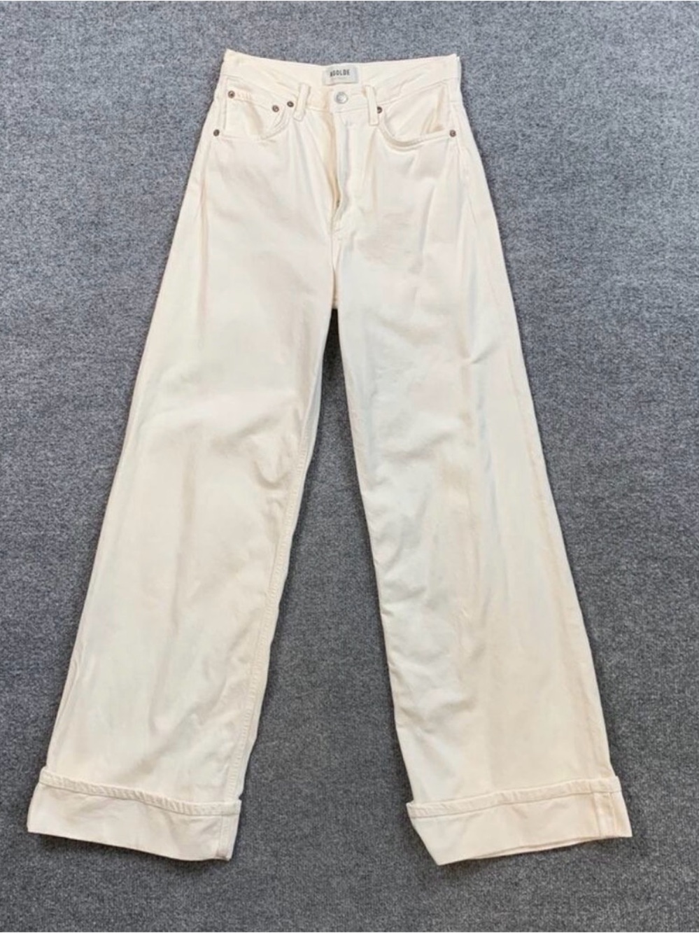 Agolde Jeans Womens 24 Ivory Dame High Rise Wide Leg Organic Button Fly Cuffed
